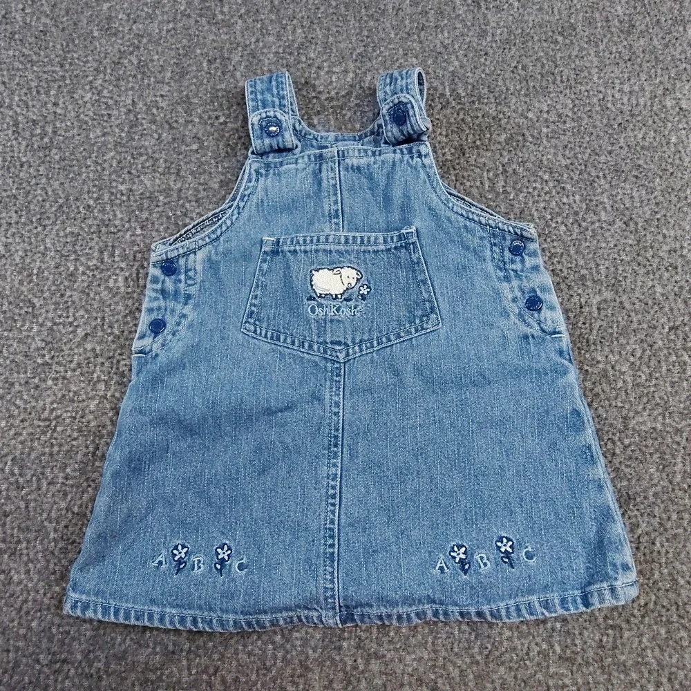 Vintage Oshkosh Bgosh Denim Embroidered Sheep Overall Dress 6-9 months